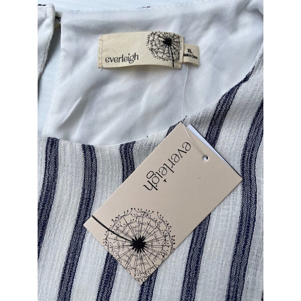 Everleigh Womens White Cotton Ruffle Sleeve Stripe Shift Dress Size XL - Picture 3 of 16